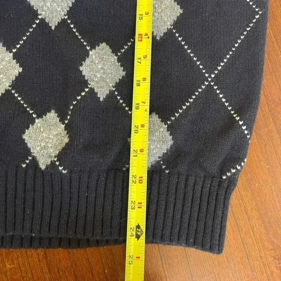 Jcrew Men's Sweater Large Navy Blue 100% Lambs Wool Crewneck Argyle Pullover - Picture 5 of 7